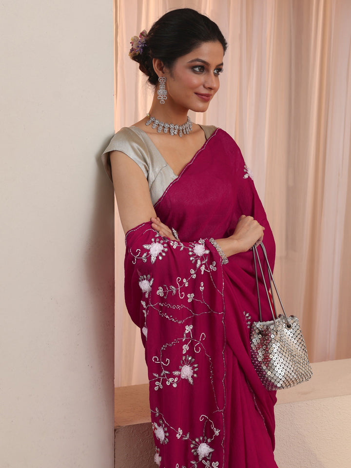 Rose Pink Tissue Saree With Floral Motif Pallu