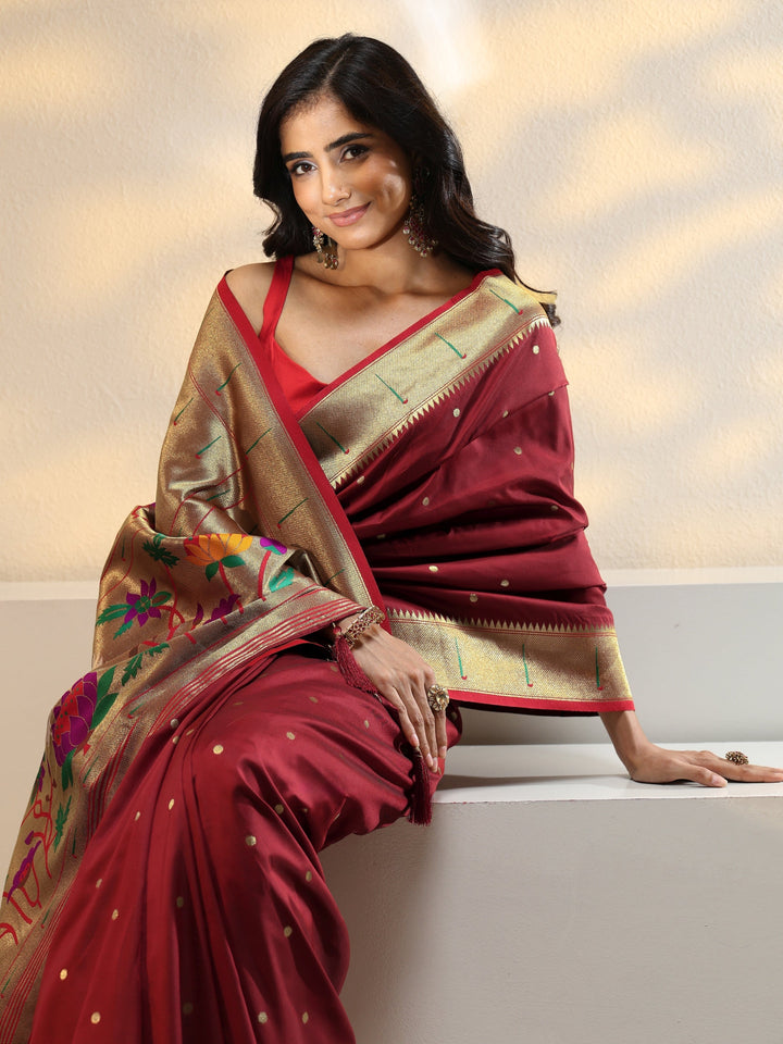 Rust Red Silk Blend Paithani Saree