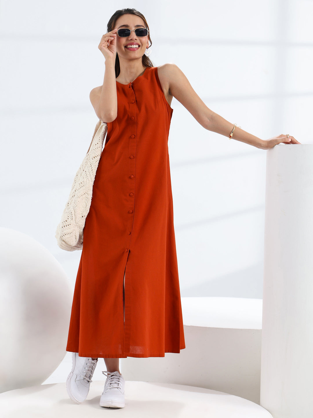 Buy Rust Solid Cotton A-Line One Piece Dress Online in USA at $22.00 | Libas Buy Rust Solid Cotton A-Line One Piece Dress Online in USA at $22.00 | Libas