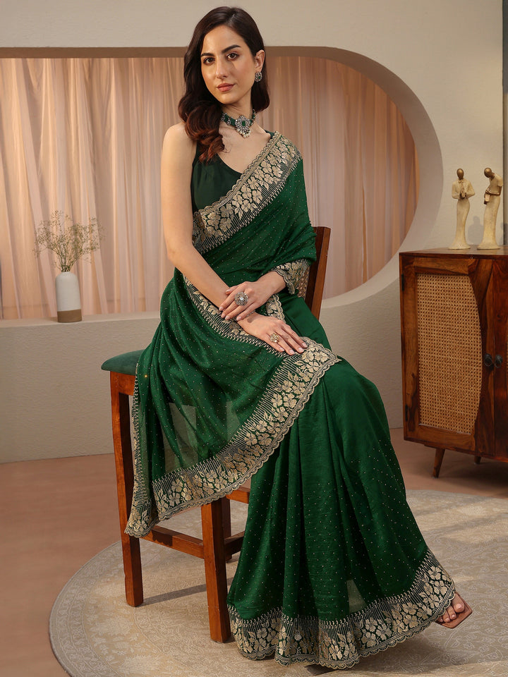 Sacramento Green Embellished Silk Blend Saree