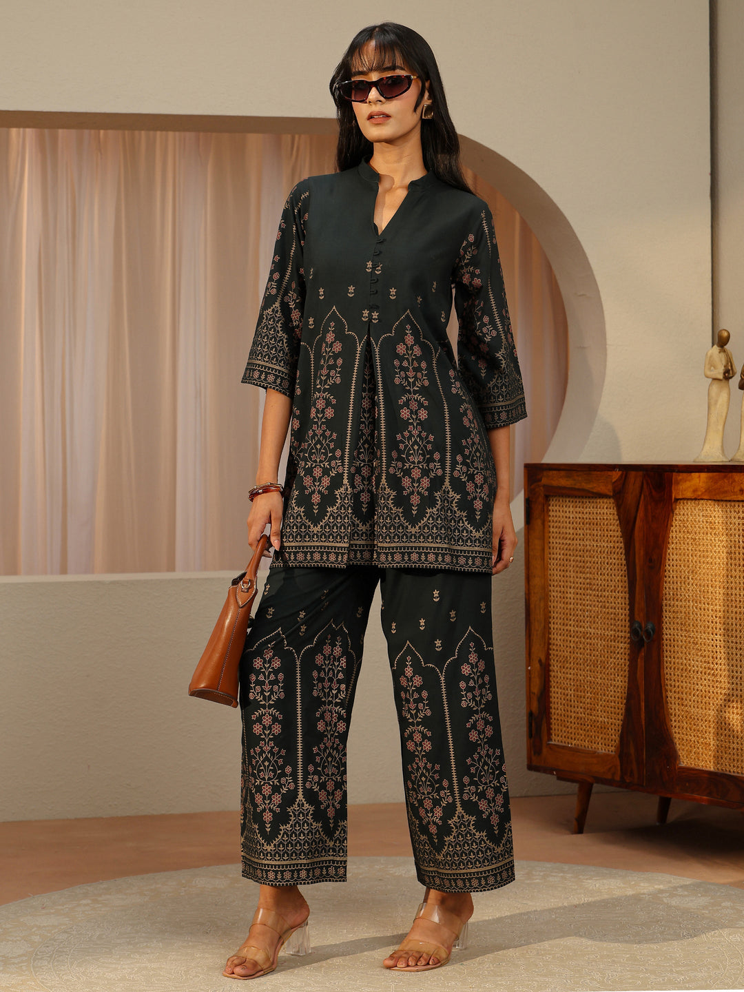 Sacramento Green Floral Printed Viscose Rayon Co-Ord Set
