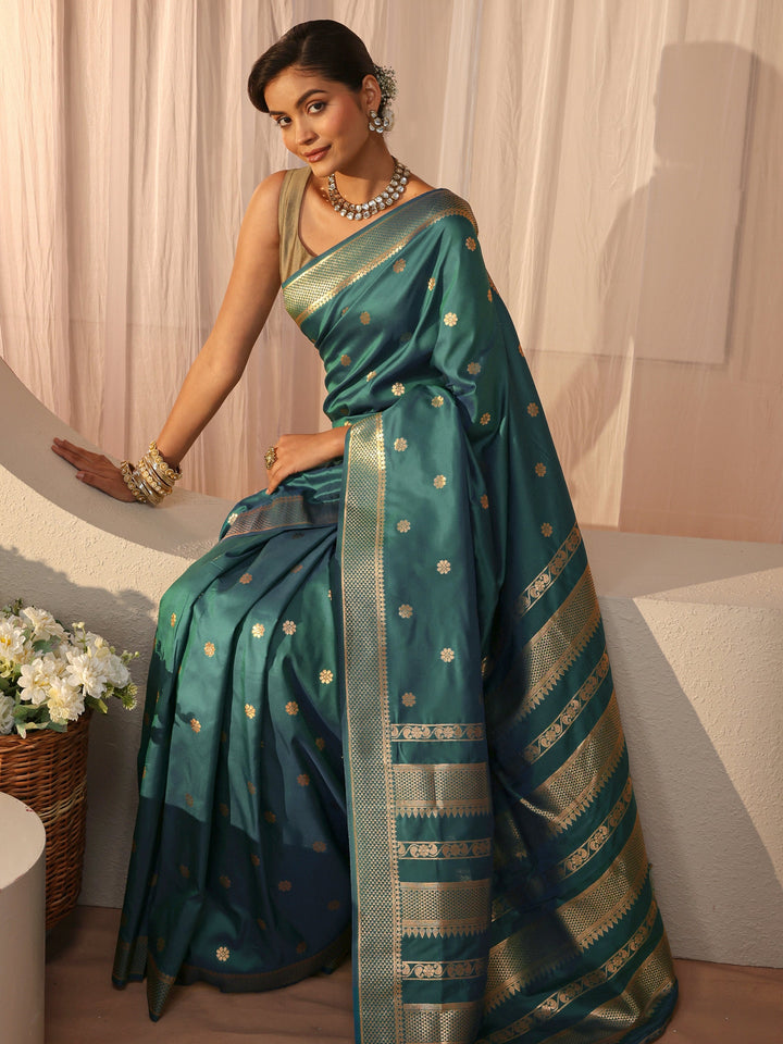 Sea Green Kanjeevaram Silk Blend Saree