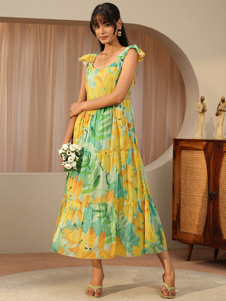 Buy Libas Seafoam Green Floral Printed Chiffon Tiered Dress Online in Australia at $70.00