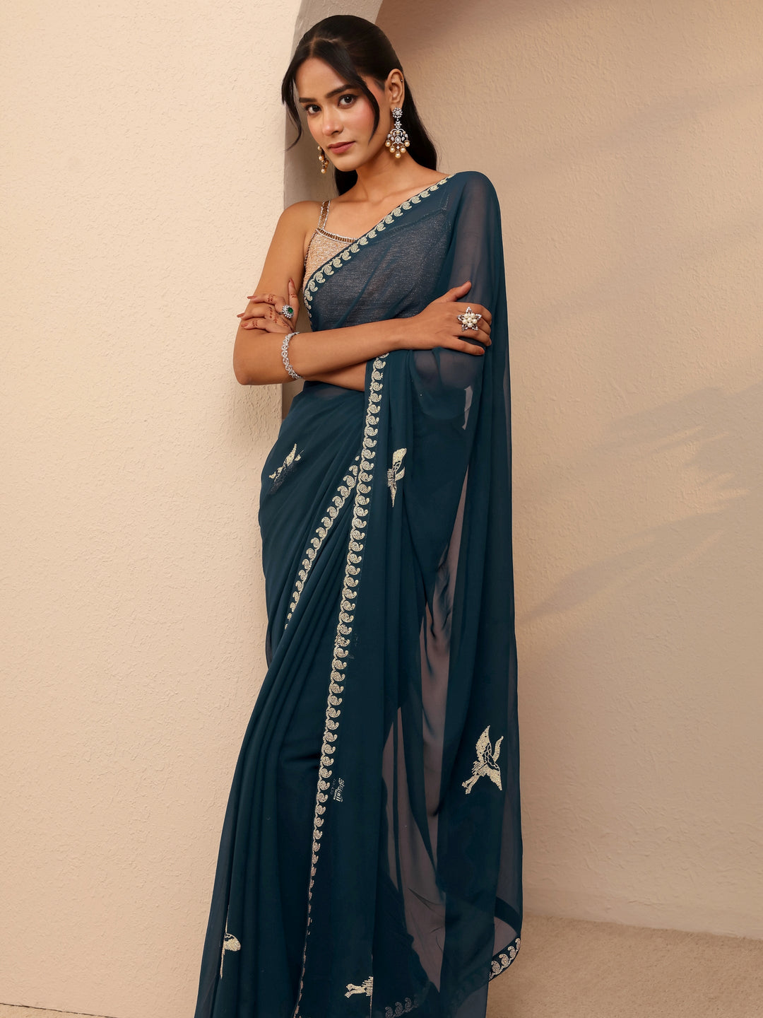 Teal Blue Georgette Saree