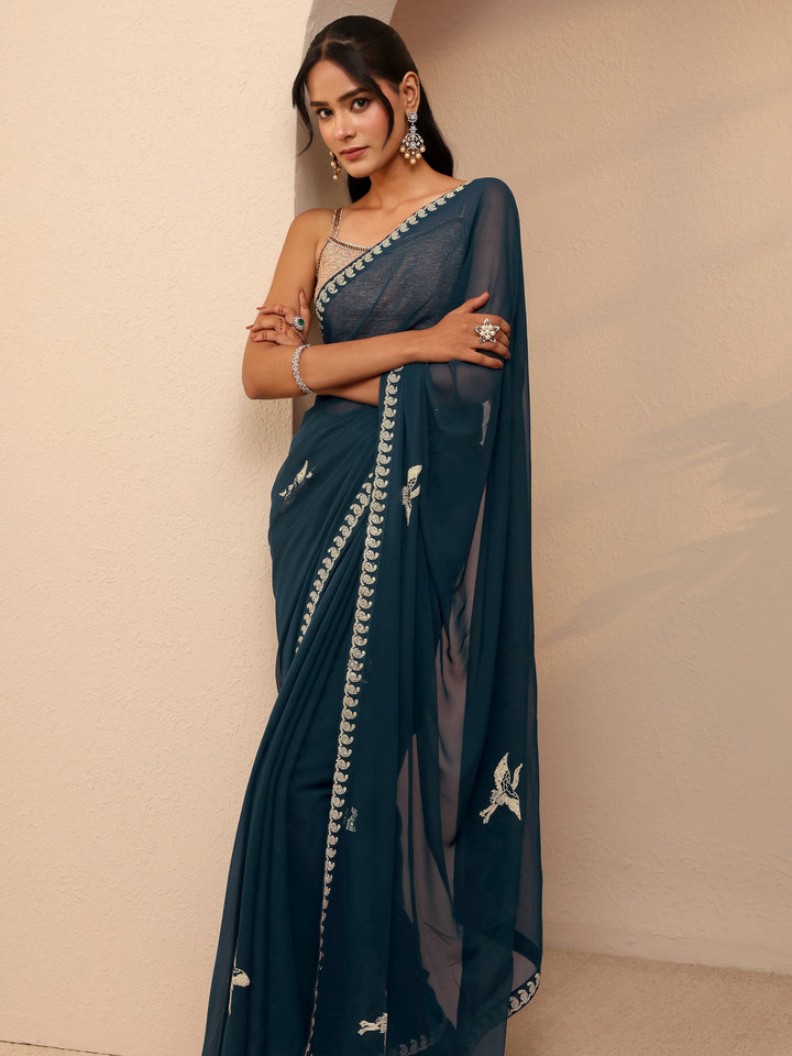Libas Teal Blue Georgette Saree