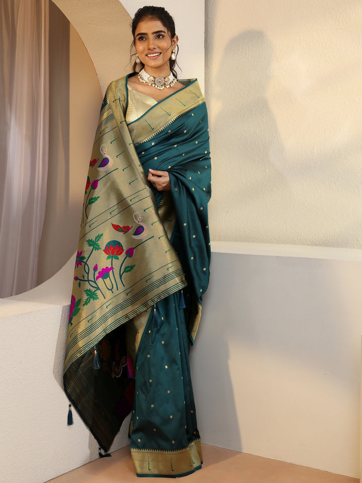 Teal Green Silk Blend Paithani Saree