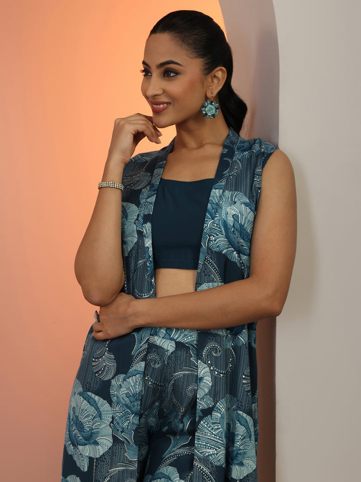 Teal Solid Silk Blend Co-Ord Sets