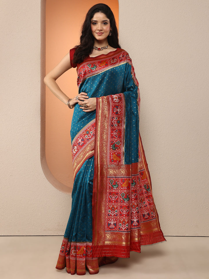 Teal  Woven Design Silk Blend Saree With Unstitched Blouse Piece