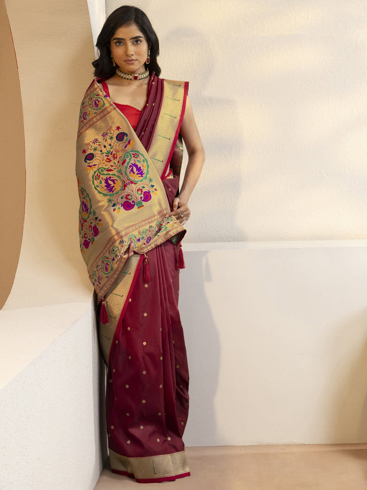 Terracotta Red Silk Blend Paithani Saree