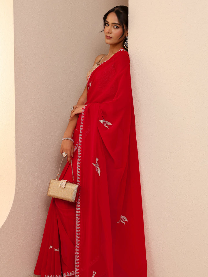 Libas Vermilion Red Georgette Saree