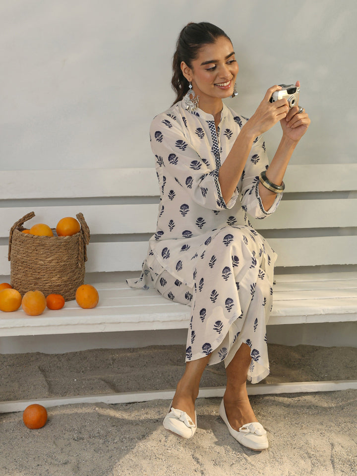 White Floral Printed Cotton Blend Co-Ord Set