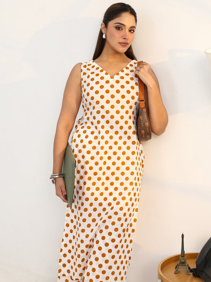 White Geometric Printed Cotton Blend Straight Kurta Set