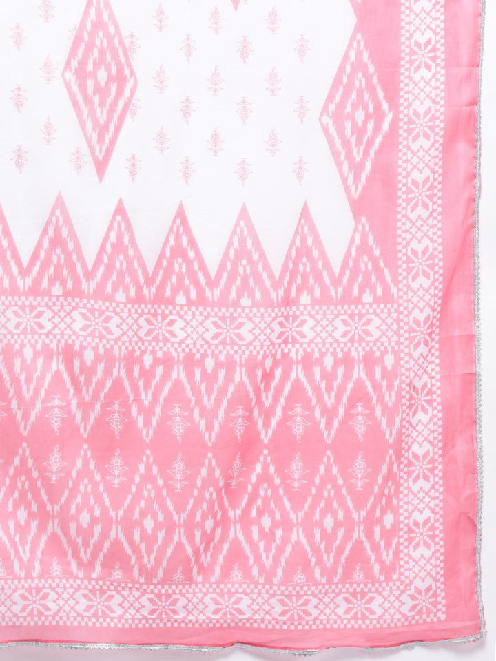 White Printed Cotton Straight Kurta With Salwar & Dupatta - ShopLibas