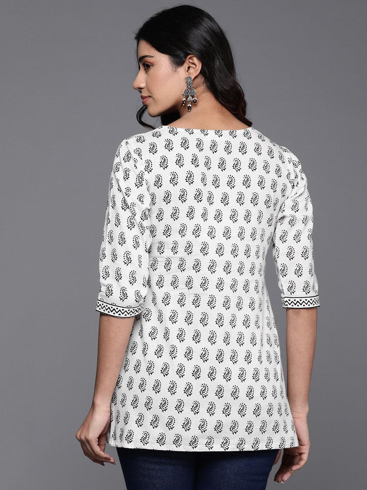 White Printed Cotton Straight Kurti - ShopLibas