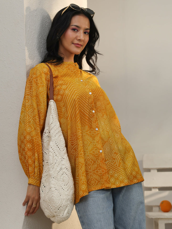 Yellow Bandhani Printed Silk Blend Shirt