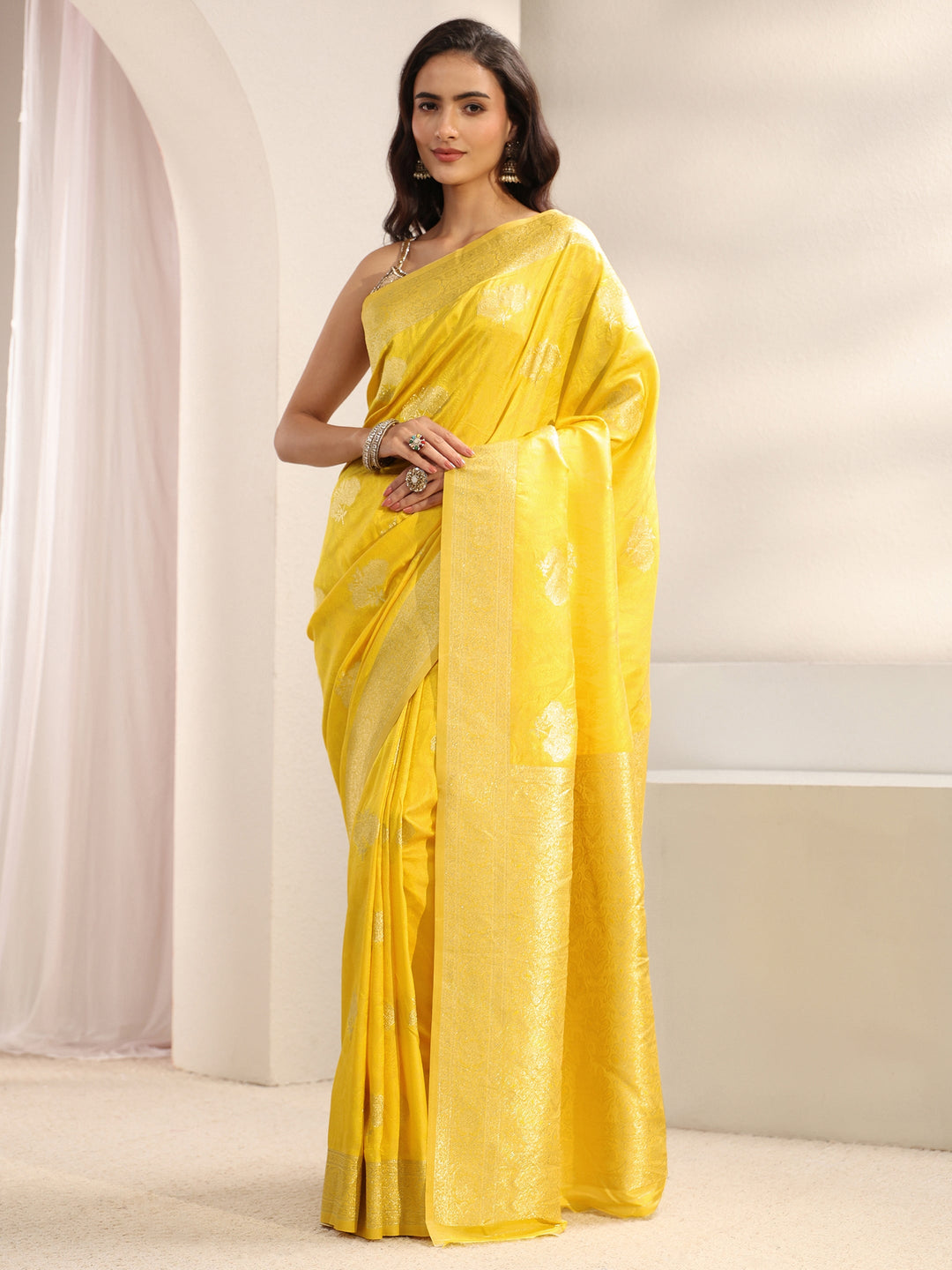 Yellow Ethnic Woven Design Silk Blend Saree With Unstitched Blouse Piece
