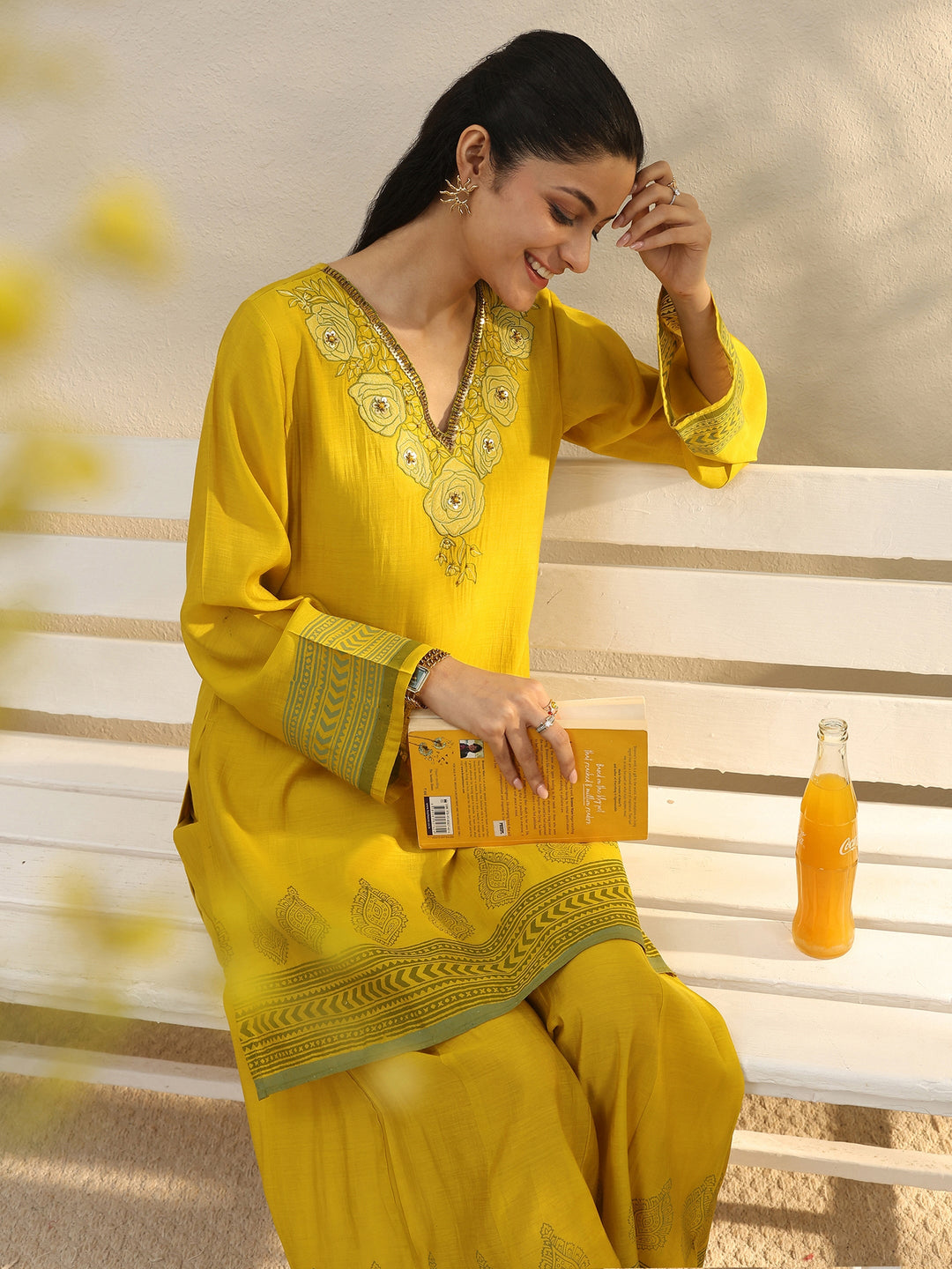 Yellow Floral Embroidered Chanderi Silk Co-Ord Set