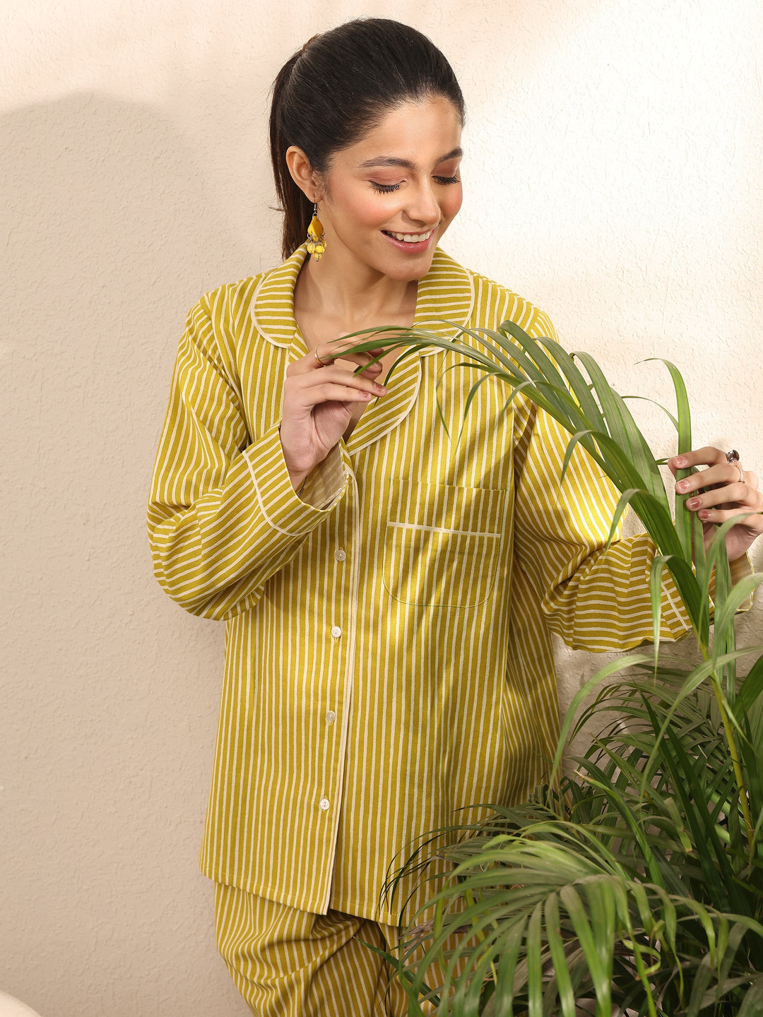 Yellow Printed Cotton Night Suit