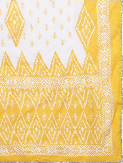 Yellow Printed Cotton Straight Kurta With Trousers & Dupatta - ShopLibas
