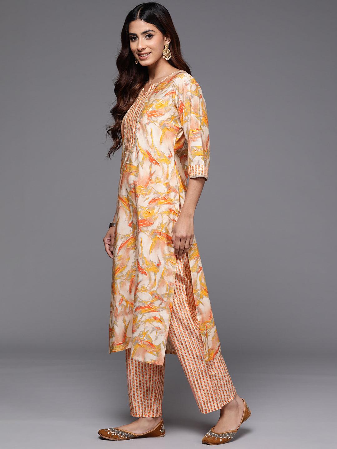 Yellow Printed Silk Blend Straight Kurta With Palazzos - ShopLibas 