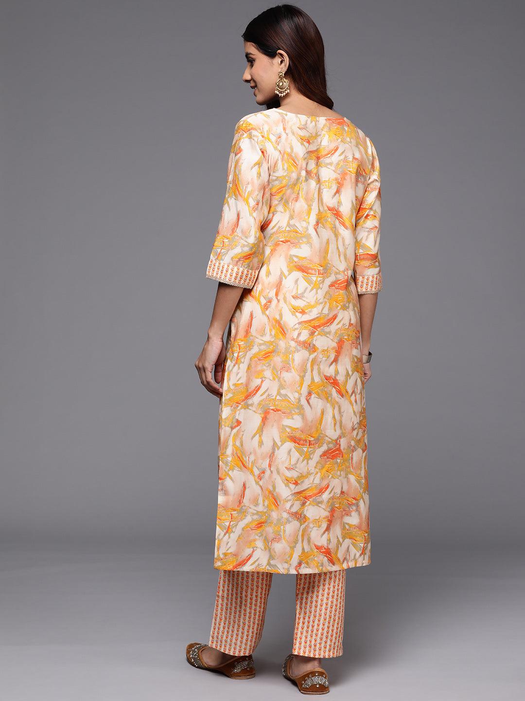Yellow Printed Silk Blend Straight Kurta With Palazzos - ShopLibas 