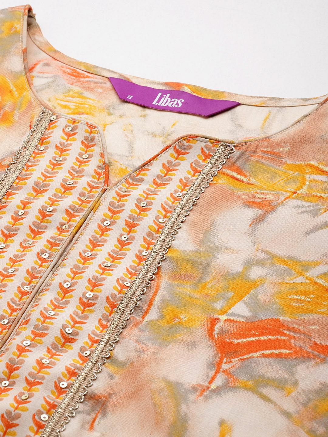 Yellow Printed Silk Blend Straight Kurta With Palazzos - ShopLibas 