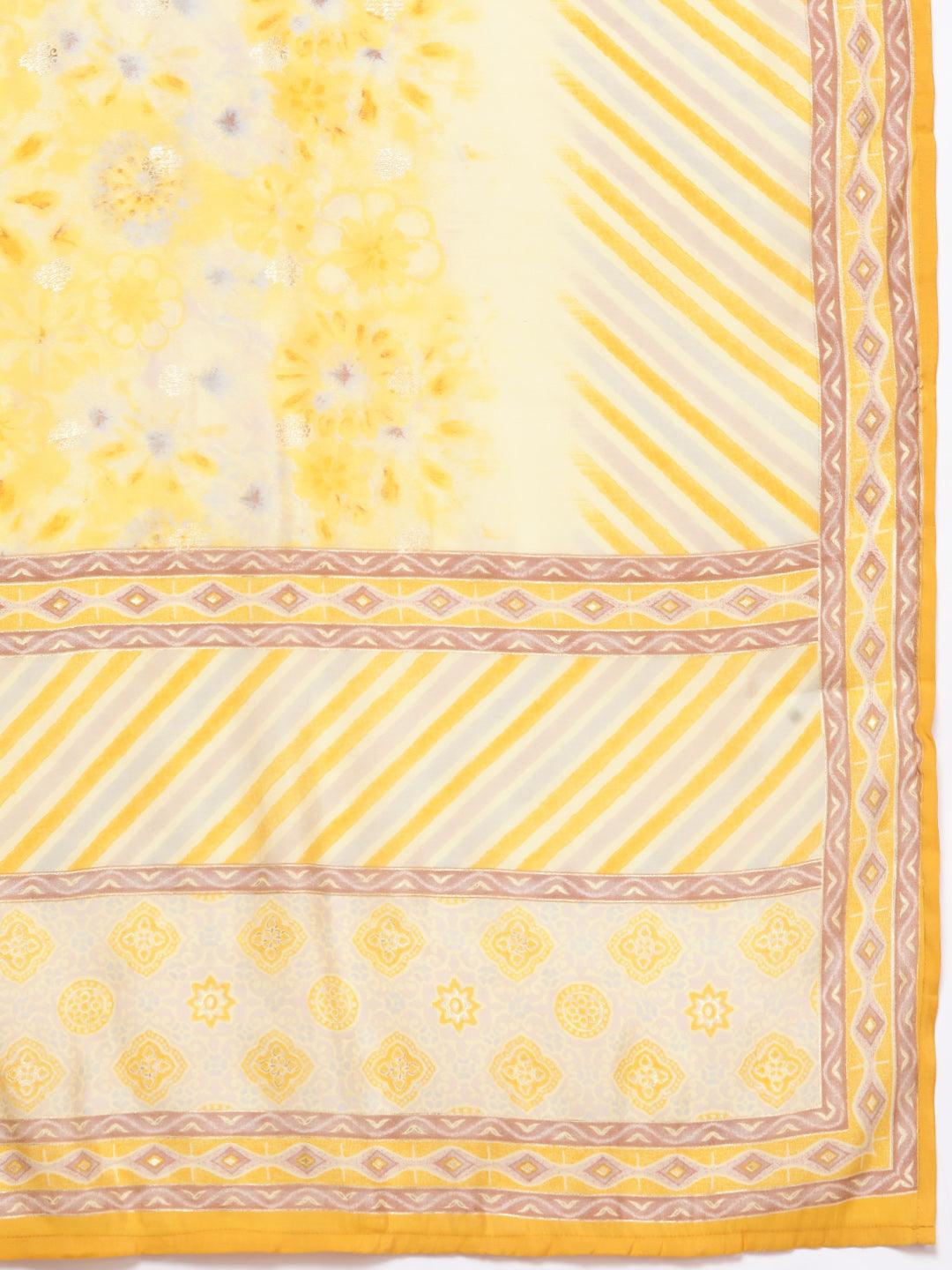 Yellow Printed Silk Blend Straight Kurta With Trousers & Dupatta - ShopLibas 