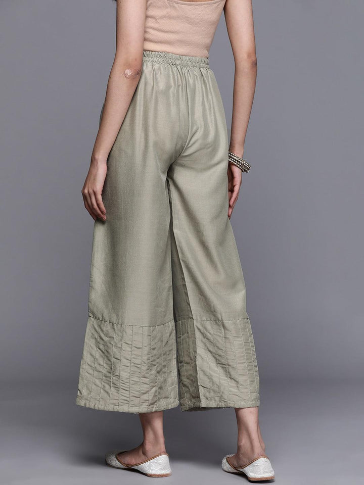 Grey Solid Silk Palazzos - ShopLibas