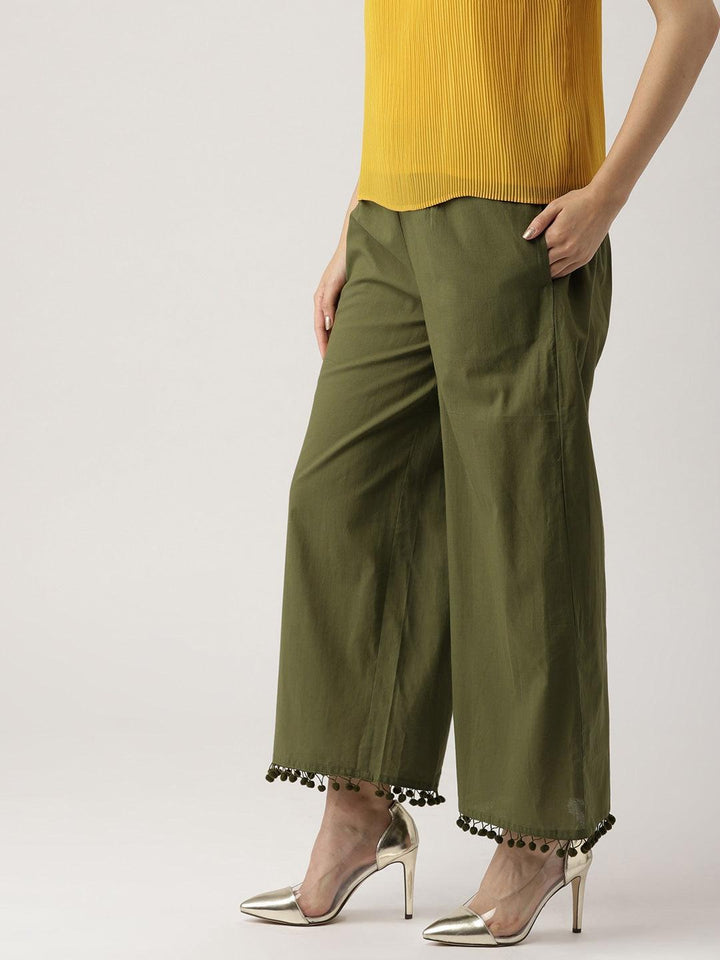 Green Solid Cotton Palazzos