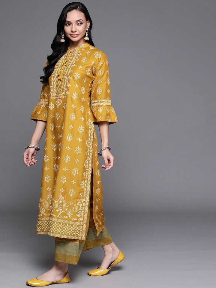 Yellow Printed Silk Blend Suit Set - ShopLibas