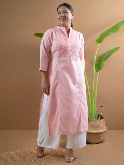Plus Size Pink Solid Cotton Kurta - ShopLibas