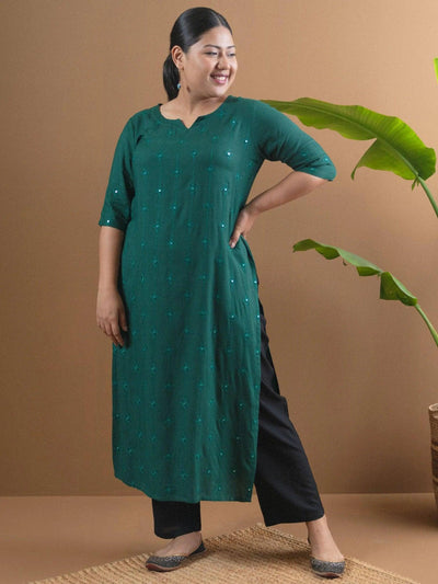 Plus Size Green Embroidered Rayon Kurta - ShopLibas