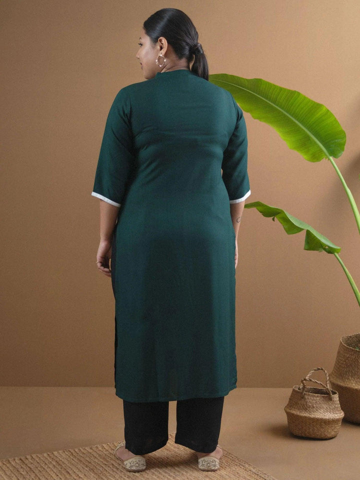 Plus Size Green Embroidered Rayon Kurta - ShopLibas