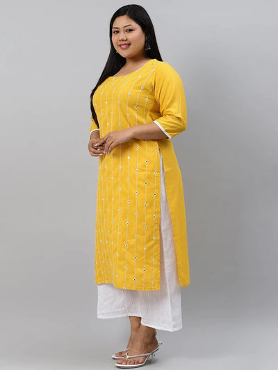 Plus Size Yellow Printed Cotton Kurta - ShopLibas