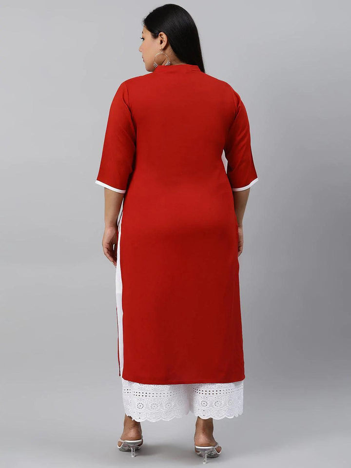 Plus Size Rust Embroidered Rayon Kurta - ShopLibas