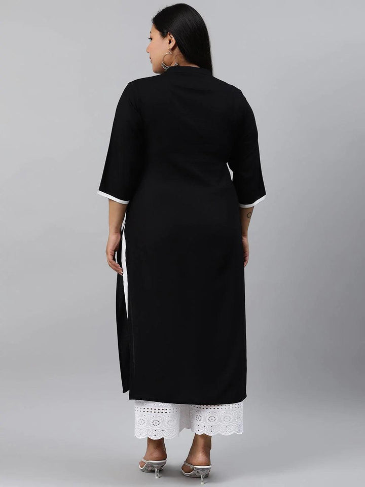 Plus Size Black Embroidered Rayon Kurta - ShopLibas