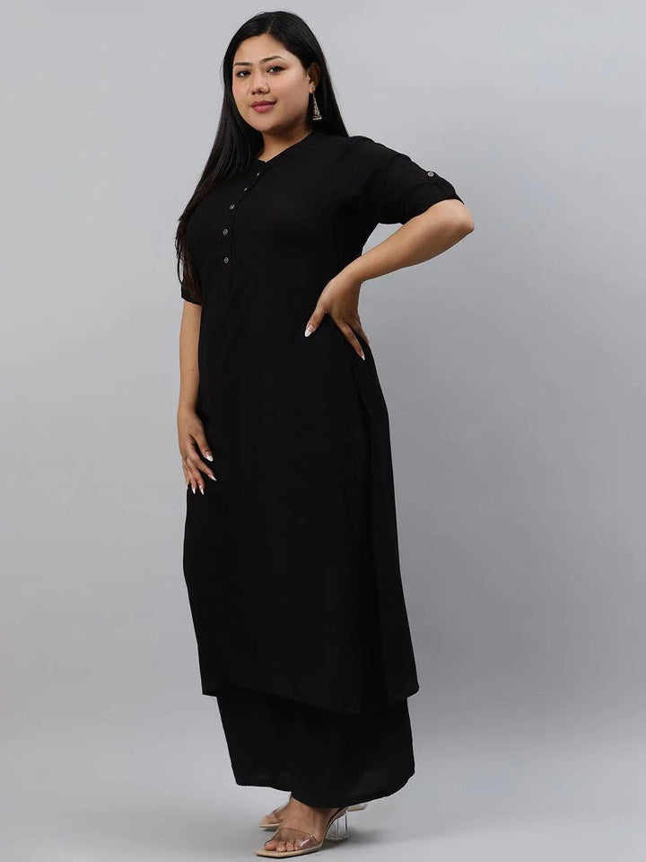 Plus Size Black Solid Rayon Kurta - ShopLibas