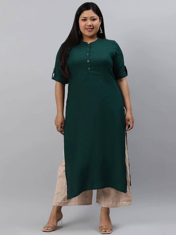 Plus Size Green Solid Rayon Kurta - ShopLibas