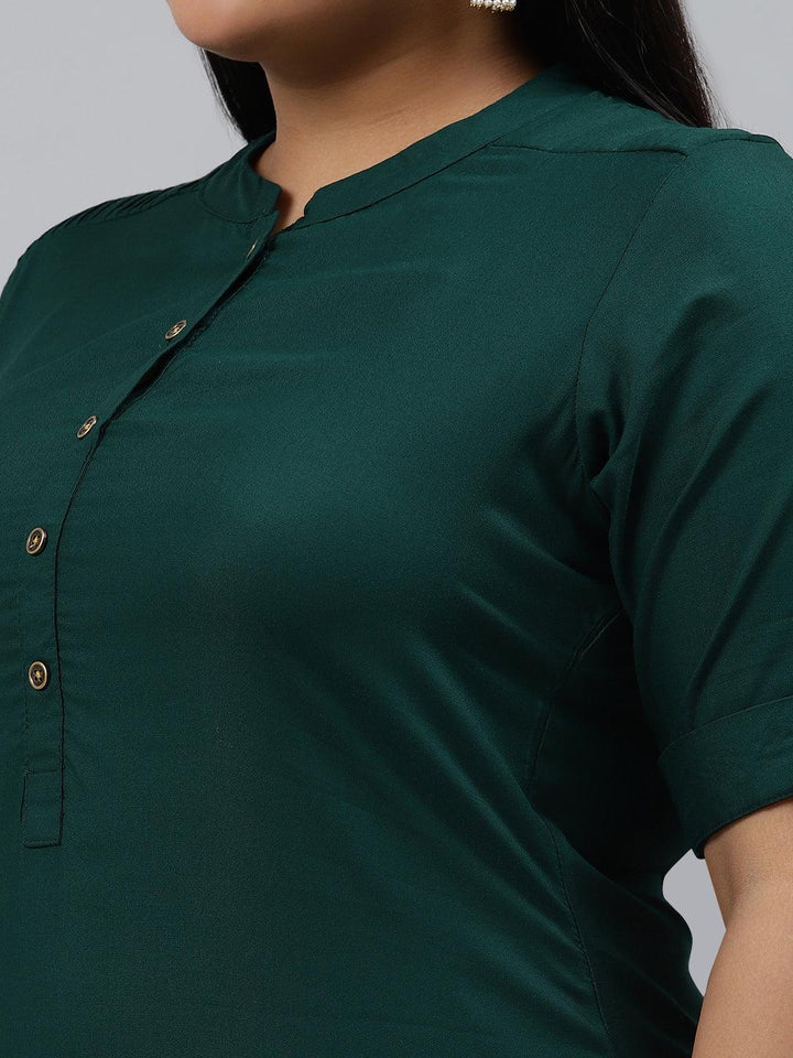 Plus Size Green Solid Rayon Kurta - ShopLibas