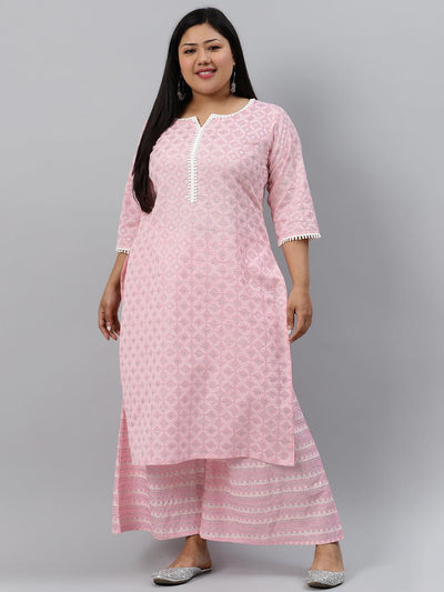 Plus Size Pink Printed Cotton Kurta - ShopLibas