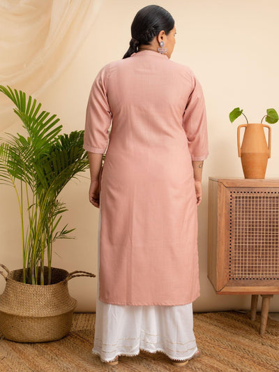 Plus Size Pink Solid Cotton Kurta - ShopLibas