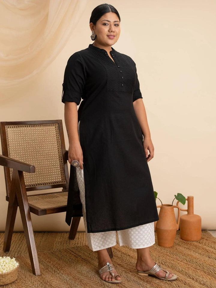 Plus Size Black Solid Cotton Kurta - ShopLibas