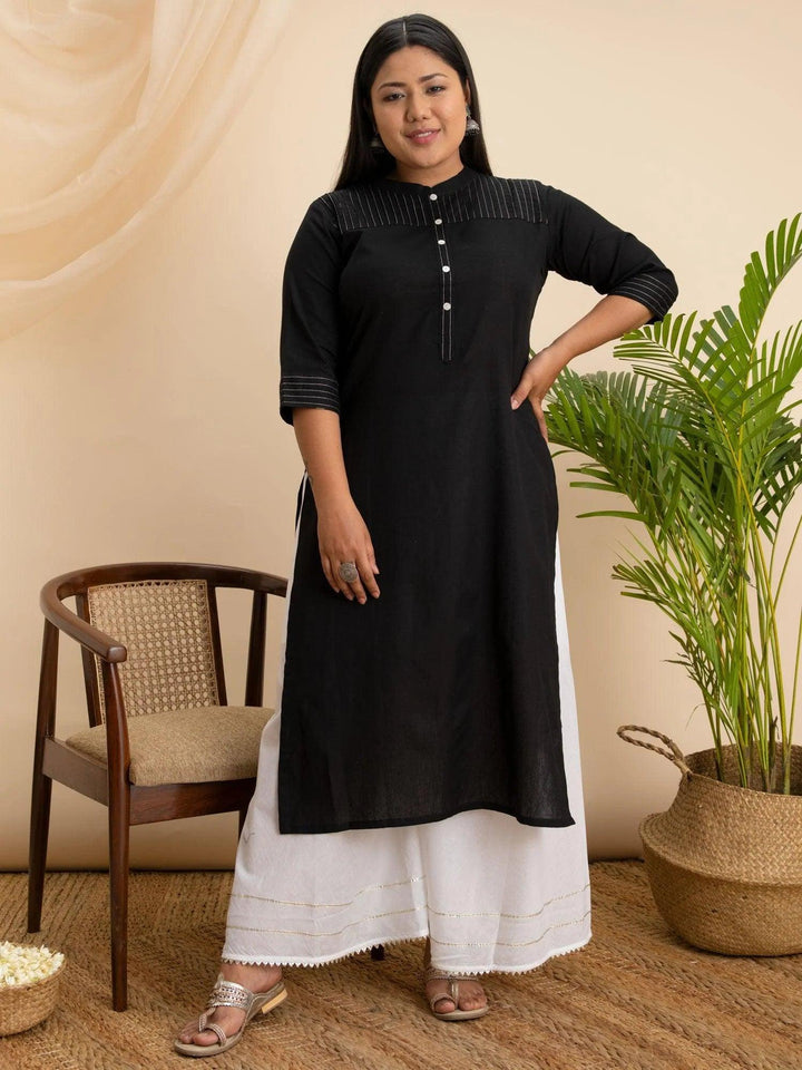 Plus Size Black Solid Cotton Kurta - ShopLibas