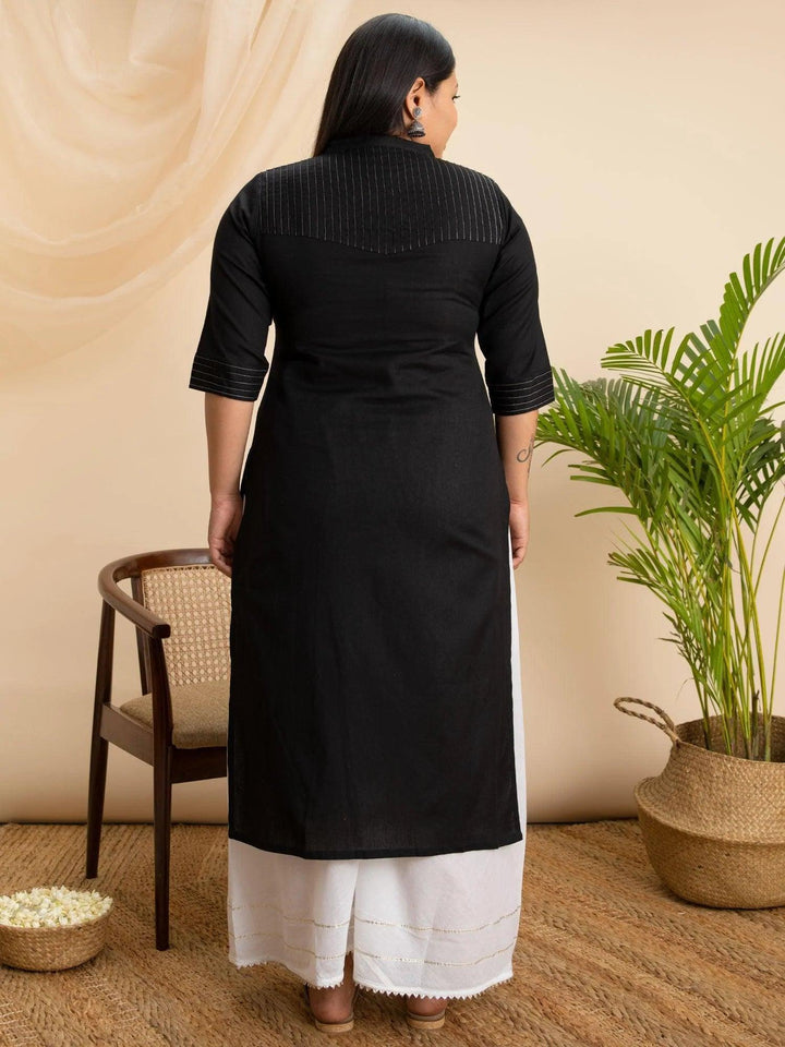 Plus Size Black Solid Cotton Kurta - ShopLibas