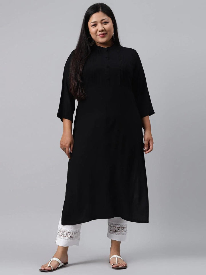 Plus Size Black Solid Rayon Kurta - ShopLibas