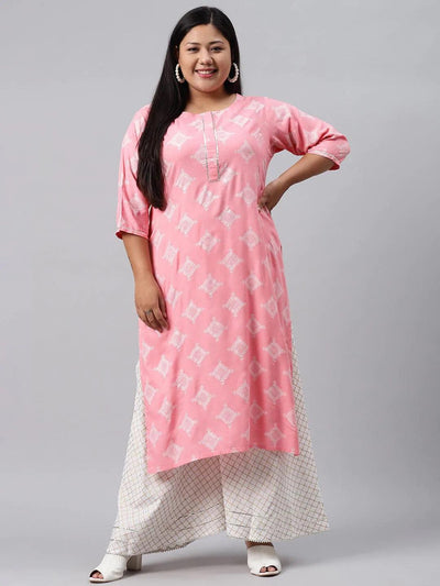 Plus Size Pink Printed Cotton Kurta - ShopLibas