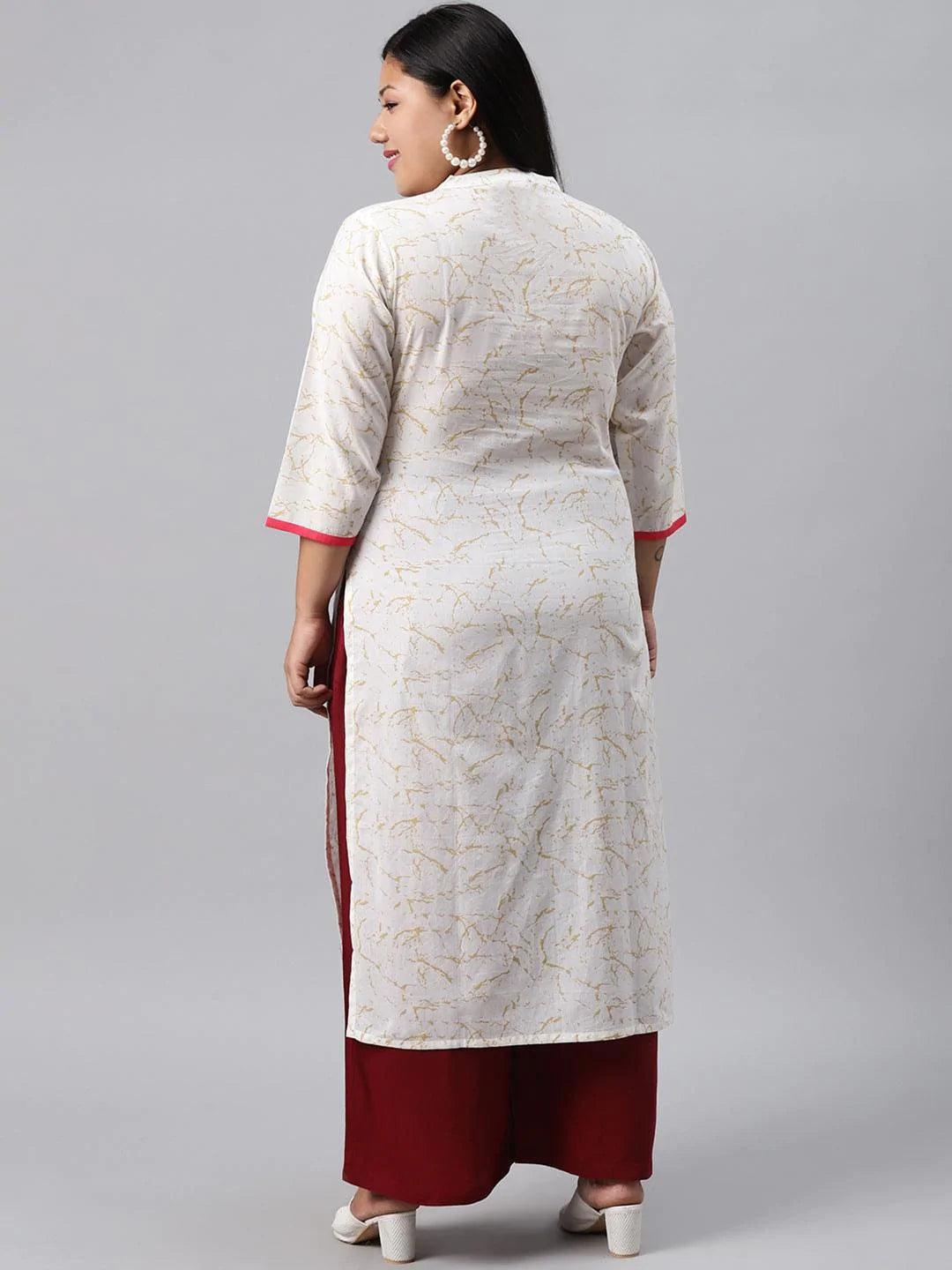 Plus Size White Embroidered Cotton Kurta - ShopLibas