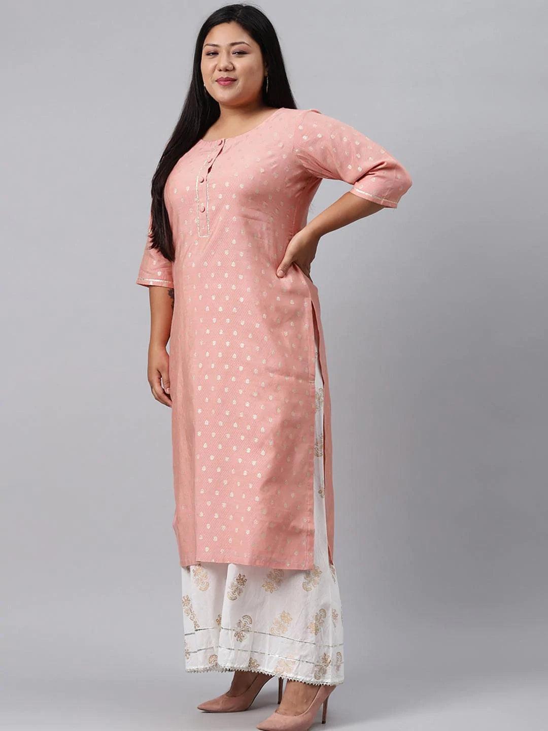 Plus Size Pink Chanderi Silk Kurta - ShopLibas