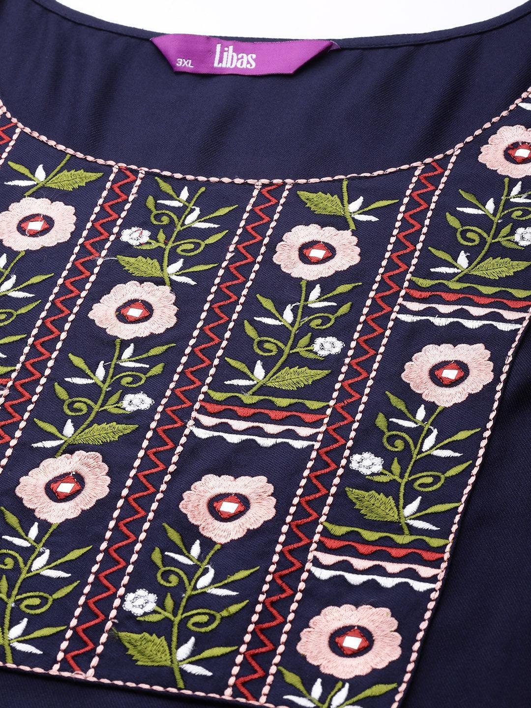 Plus Size Navy Blue Solid Wool Kurta - ShopLibas