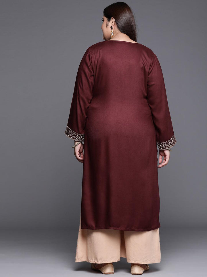 Plus Size Maroon Solid Wool Kurta - ShopLibas